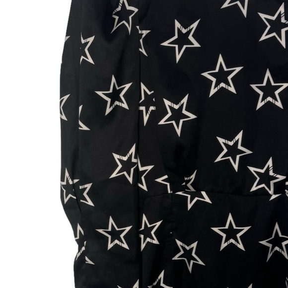 River Island Star Print Black 80's Retro Mini Dress Key hole back long sleeve - Picture 5 of 16